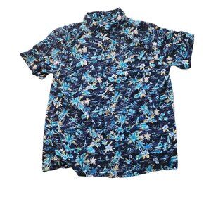 Havana Jim Hawaiian Shirt 100% Rayon Resort‎ Floral Vacation Blue Medium EUC